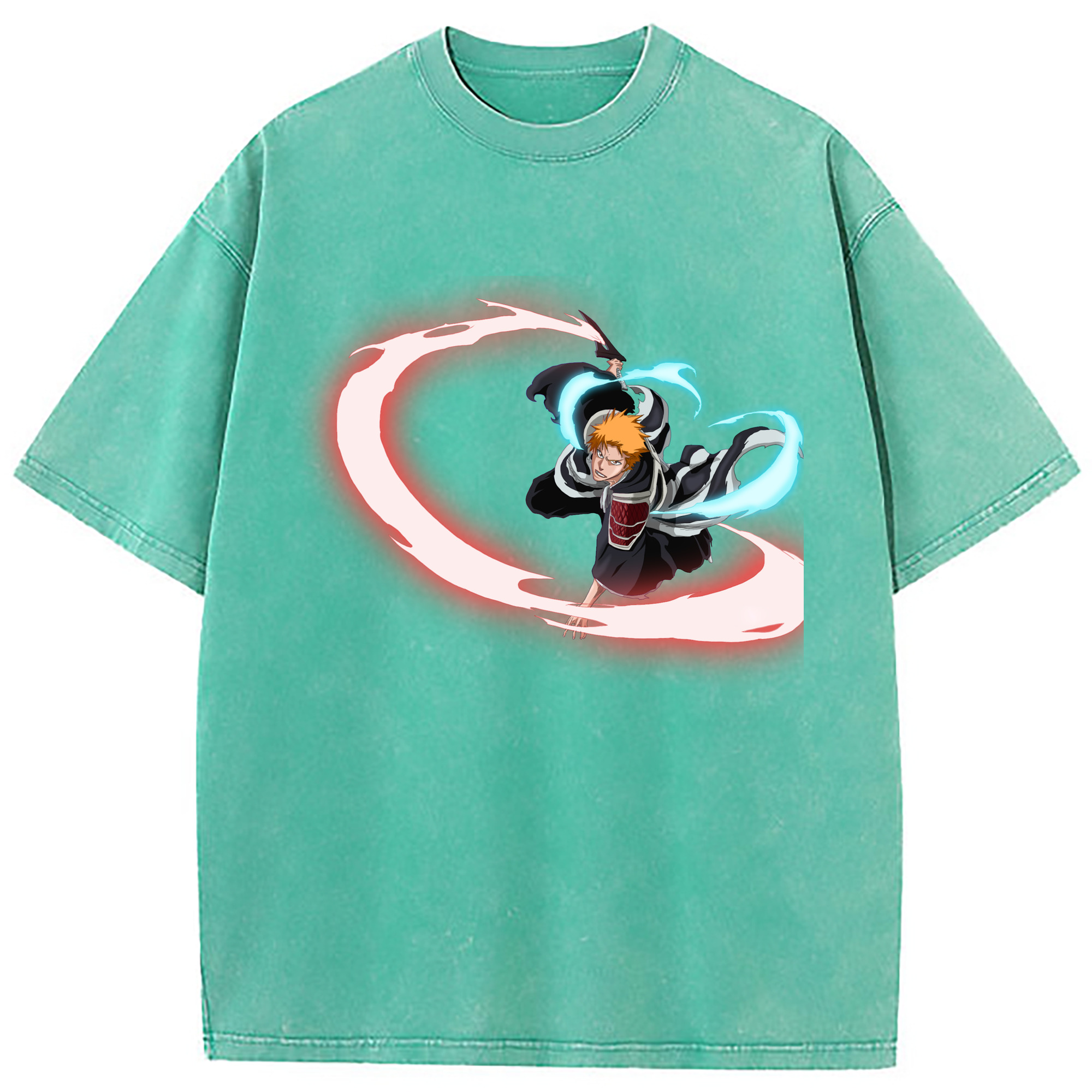 （画像用） ブリーチ 黒崎一護（くろさき いちご）BLEACH Kurosaki Ichigo 綿100% ヴィンテージ風 半袖Tシャツ（フロントプリント）